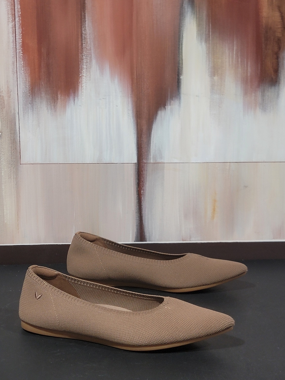 Vivaia Taupe Pointed-Toe Knit Ballet Flats